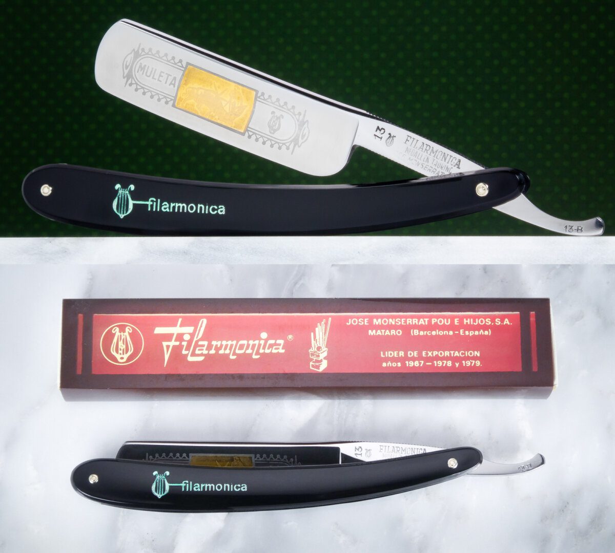 Vintage Filarmonica 13B Medallon Taurino Muleta Made In Spain Straight Razor ~ Shave Ready !